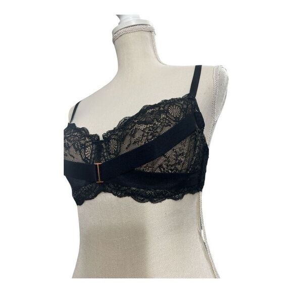 Adore Me Black Floral Lace Sheer Underwire Bra Size 34D Scalloped Lingerie - Picture 12 of 14